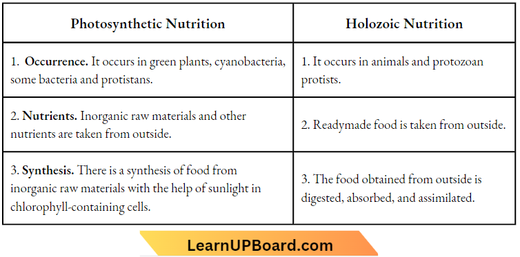 Nutrition Differences Between Photosynthetic And Holozoic Nutrition